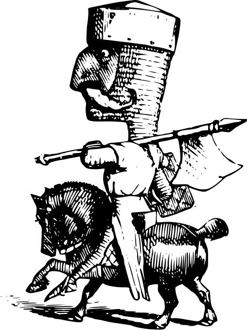 Vector image of strange knight on a horse