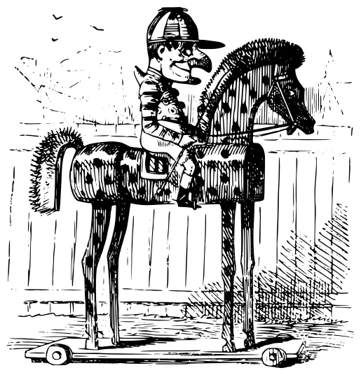Vector clip art of man on wooden horse