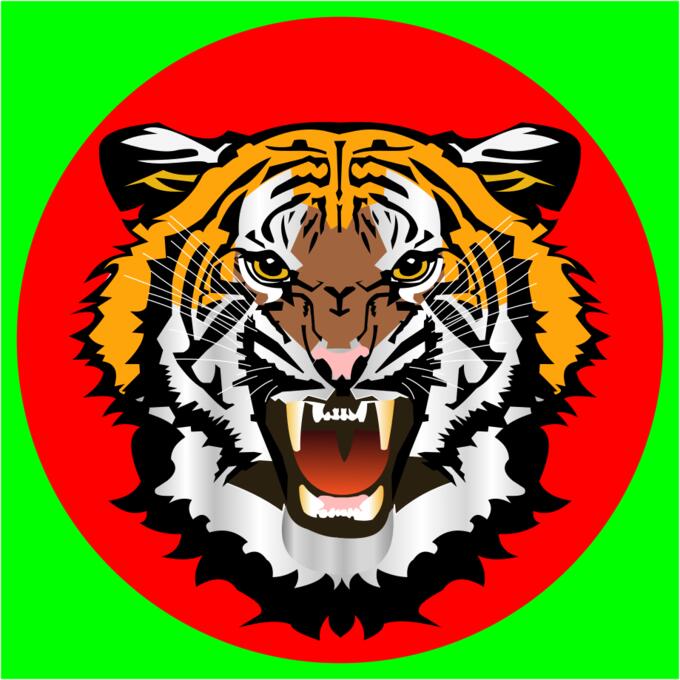 Tiger red on green sticker vector clip art