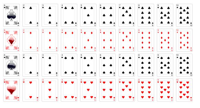 Vector graphics of deck of playing cards face up