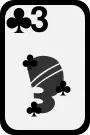 Three of Clubs funky playing card vector drawing