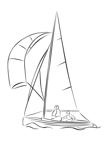 Vector freehand drawing illustration of sailing boa