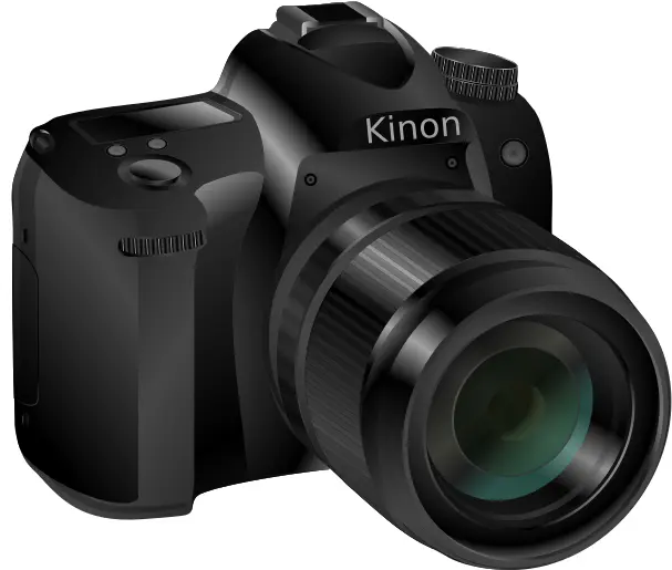 Photorealistic vector image of a black professional camera