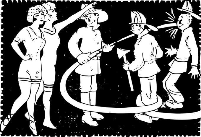 Vector graphics of ladies and firemen