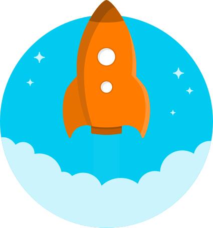 cartoon orange rocket flying up vector drawing