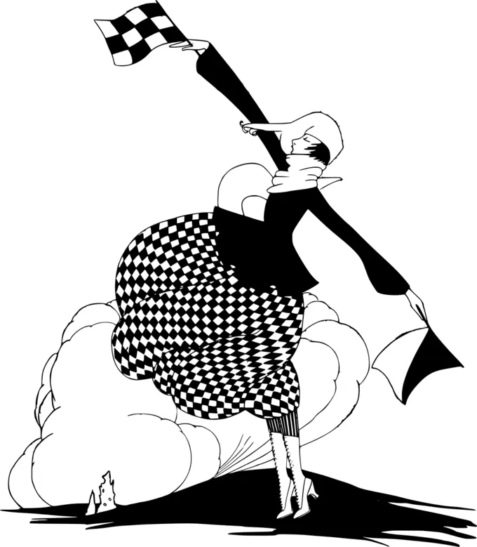 Lady with Flags Vector Illustration