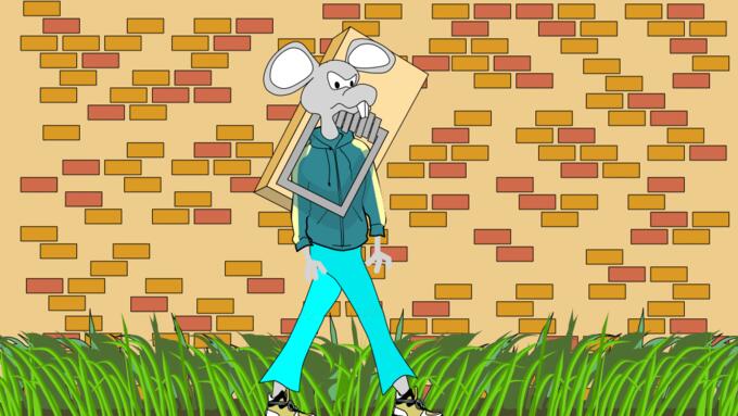 Vector clip art of humanoid mouse in trap