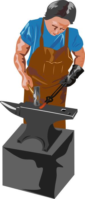 Vector image of blacksmith working with a hammer and anvil