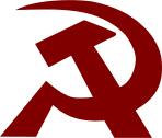 Vector image of tilted thick hammer and a sickle sign