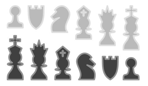 Vector clip art of set of black and white chess pieces