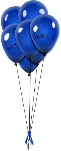 Vector image of blue balloons on strings with ribbon