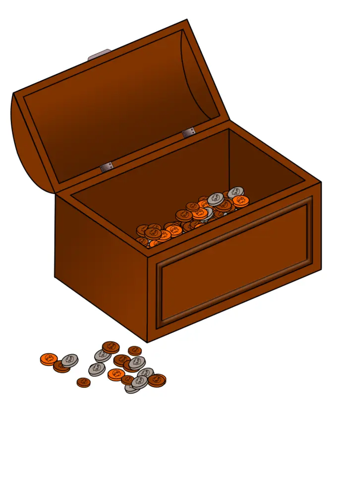 Vector clip art of half empty treasure chest with coins outside