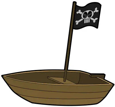 Vector image of single person pirate boat with a flag
