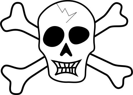 Vector drawing of broken skull pirate sign