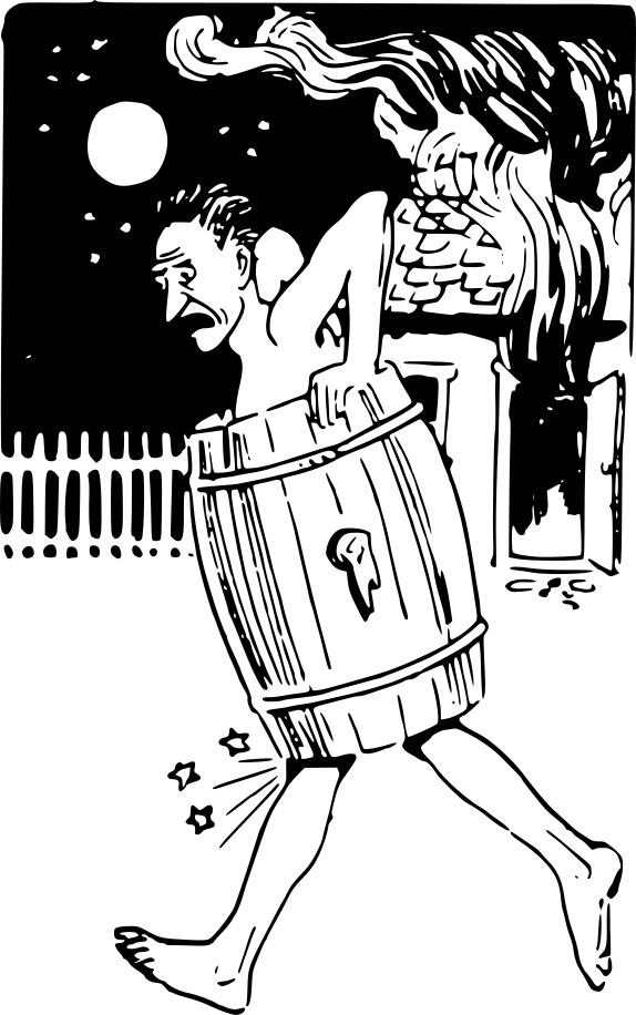 Vector clip art of naked man running in barrel