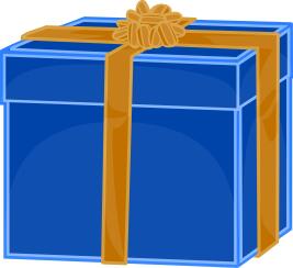 Vector image of blue gift box with gold ribbon