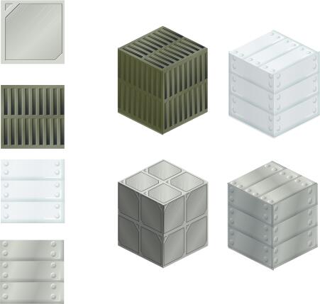 Vector illustration of set of metallic tiles and boxes