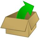 Vector clip art of cardboard box with an outward arrow