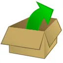 Vector clip art of cardboard box with an outward arrow