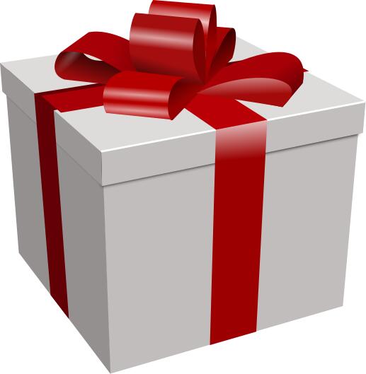 Vector image of white gift box with red ribbon