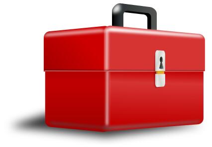 Vector clip art of 3D red metallic toolbox