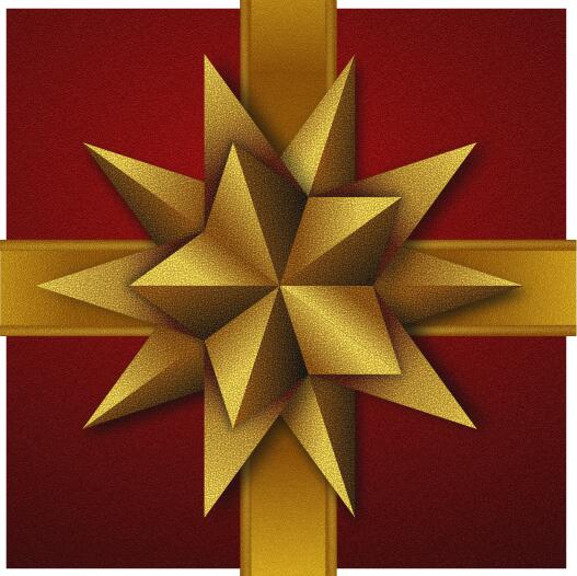 Christmas gift box with decorative golden stars vector drawing