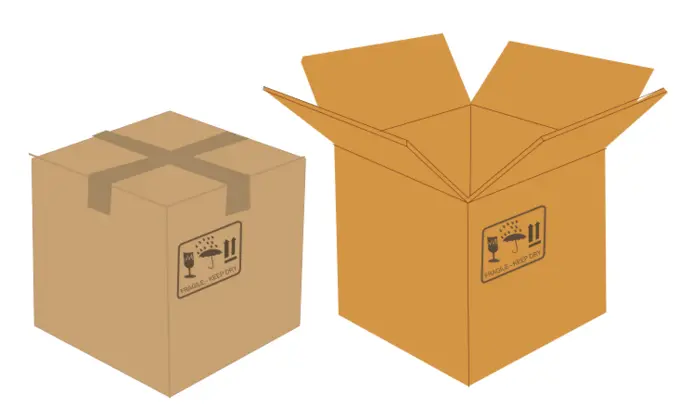 Vector clip art of sealed and open cardboard boxes