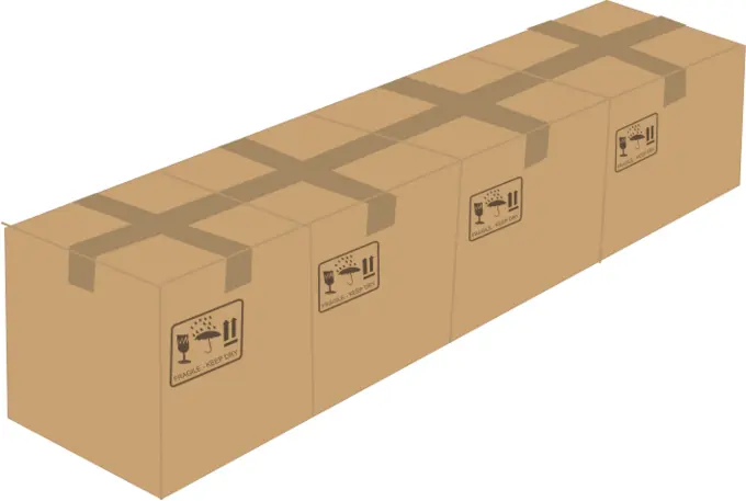 Vector drawing of 4 sealed cardboard boxes next to each other