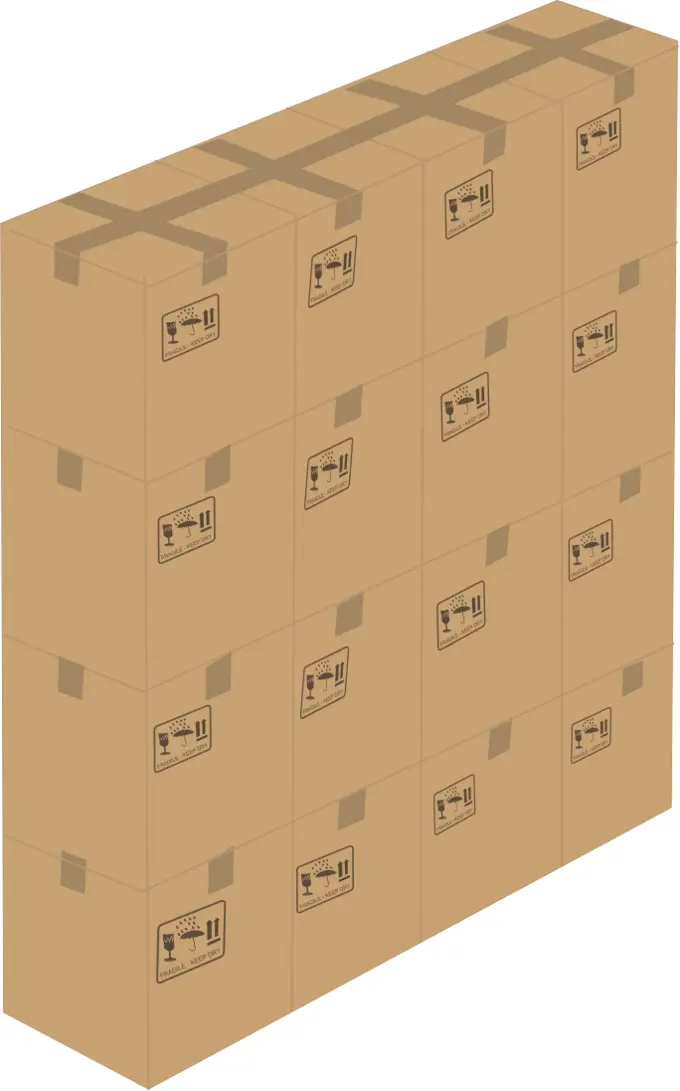 Vector illustration of 16 closed boxes stacked up 4x4