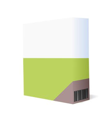 Vector illustration of purple and green software box with barcode