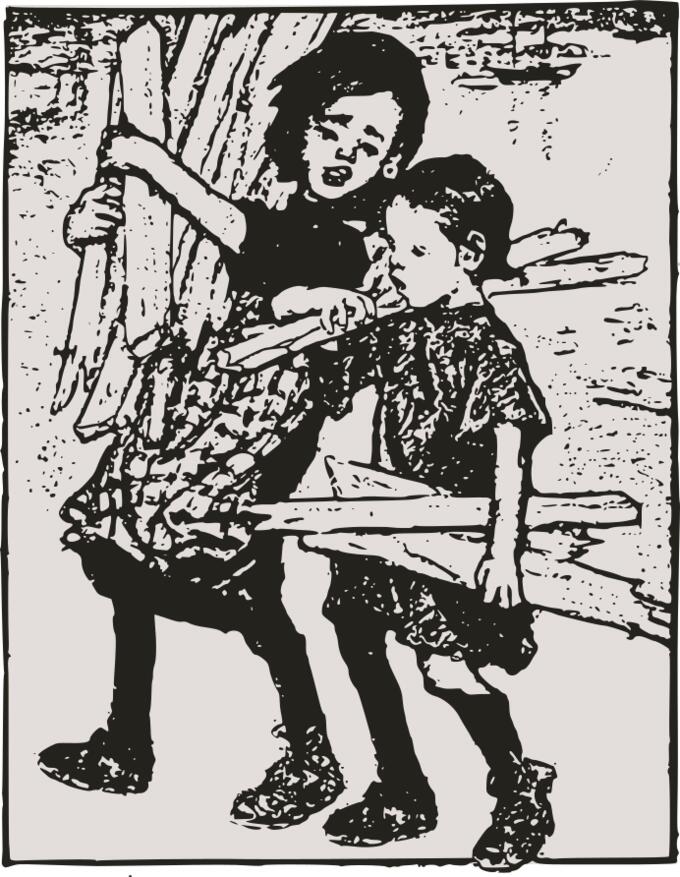 Poor kids carrying wood vector image