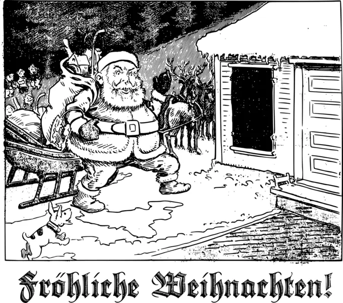 Santa arriving to a German house vector drawing
