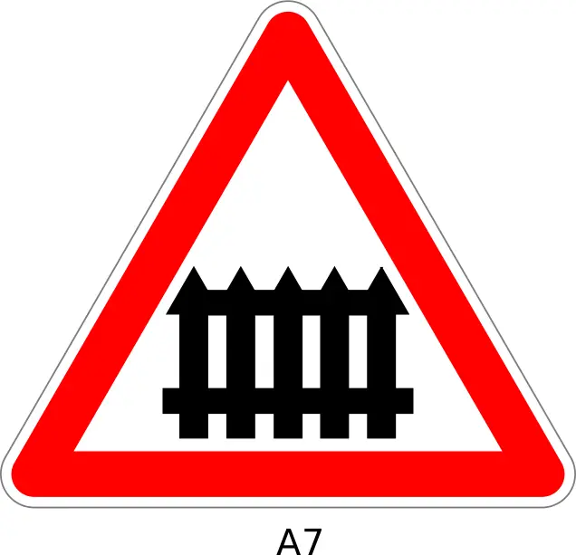 Guarded railroad crossing sign