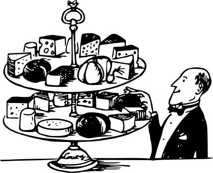 Waiter next to selection of cakes vector illustration