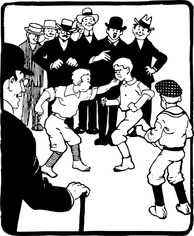 Kids fight under adult supervision vector drawing