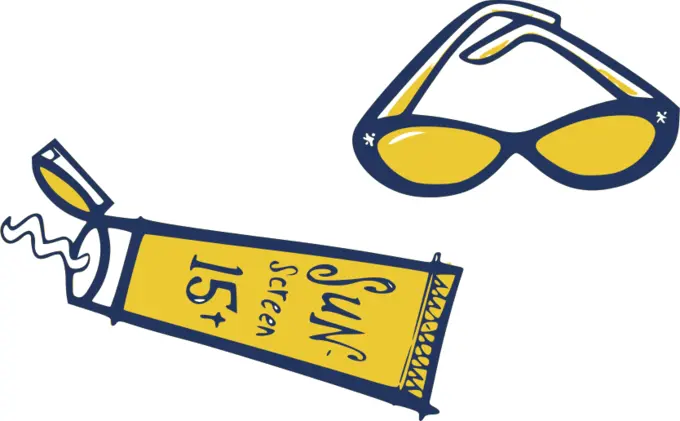 Sunscreen and sunglasses vector illustration