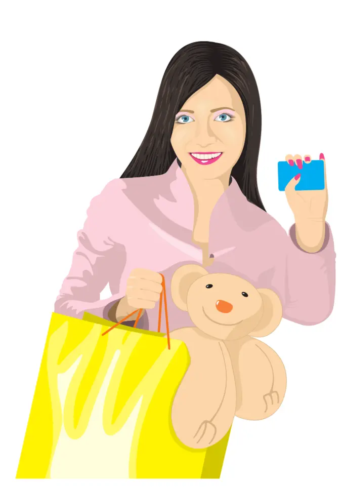 Vector clip art of girl with card and bag