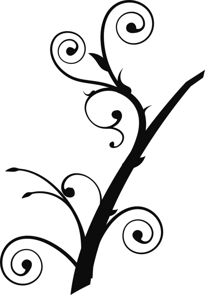 Upright twisted branch silhouette vector illustration