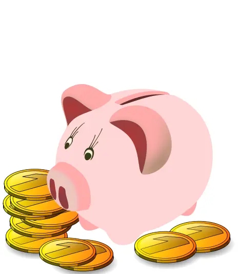 Piggy bank with coins around it vector graphics