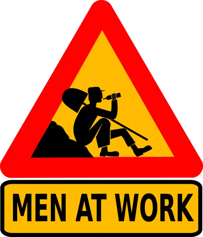 Vector clip art of men at work warning sign
