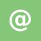 An "at" (@) sign in a square vector image
