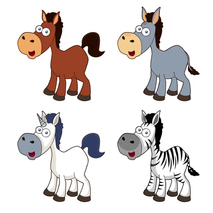 Vector clip art of selection of cartoon horses