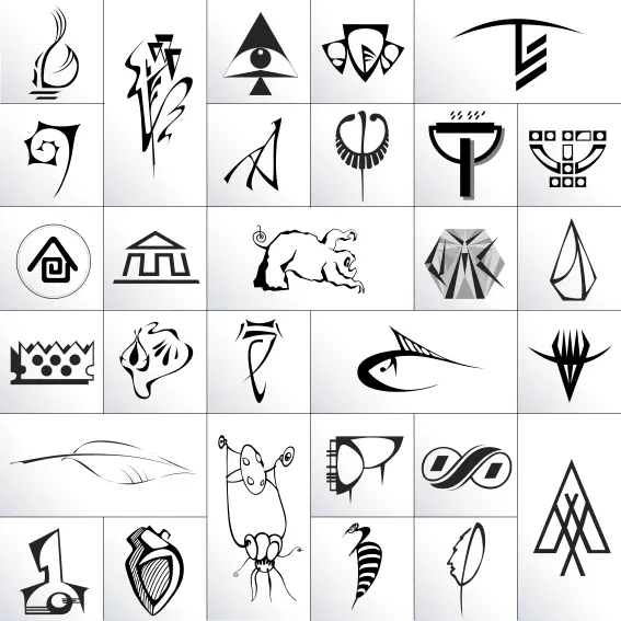 Selection of Indian symbols vector drawing