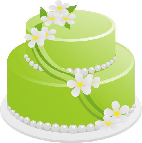 Vector drawing of green birthday cake