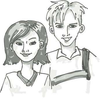 Two smiling youths vector painting