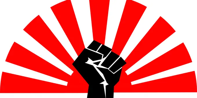 Socialist power fist with sun sign in background vector illustration