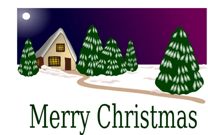 Christmas card with winter scene vector drawing