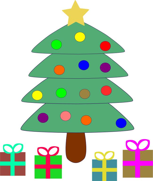 Vector clip art of cartoon presents under Christmas tree