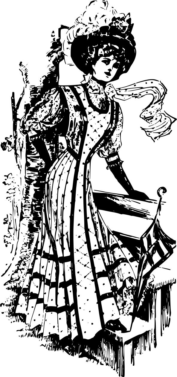 Vector image of elegant lady on wooden stairs