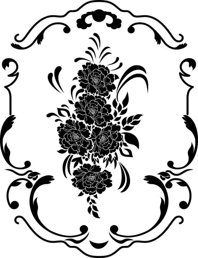 Flowers in decorated frame vector graphics